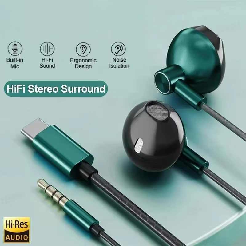 Wired Earphone Mic - 타입 C 3.5mm 하이파이 스테레오 유선